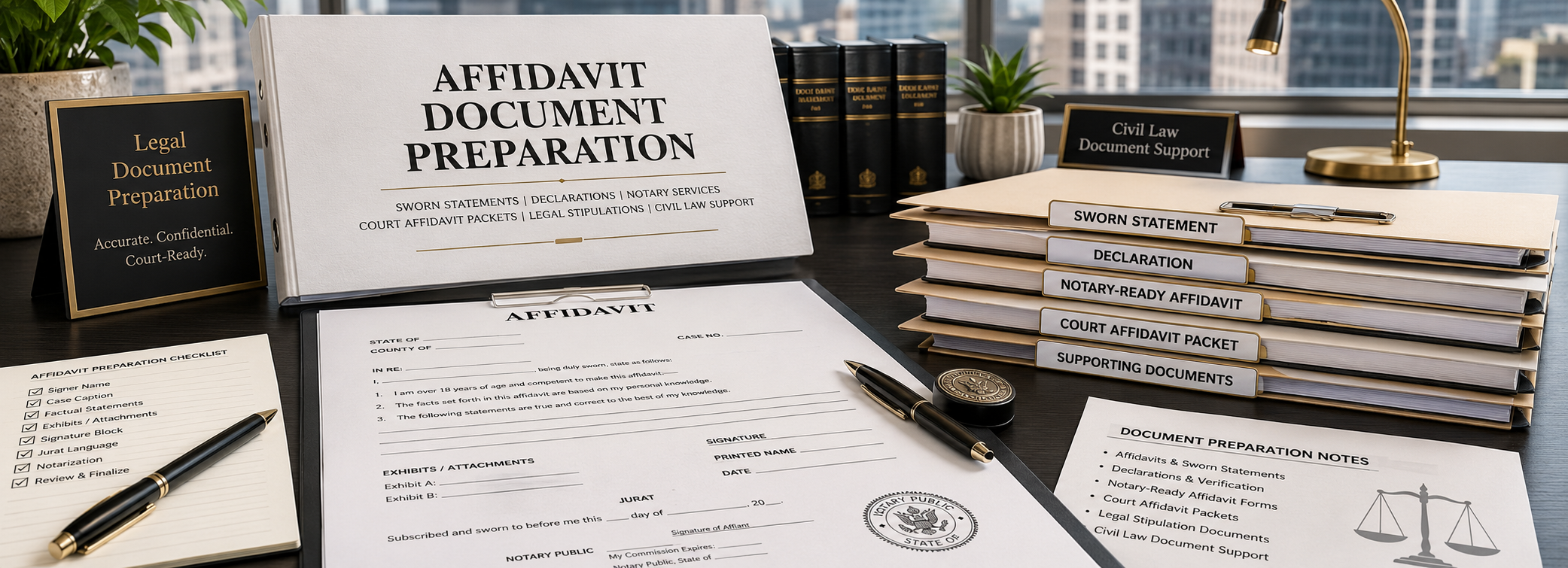 Affidavit preparation, sworn statements, court declarations, and paralegal document support from Discount Court Documents