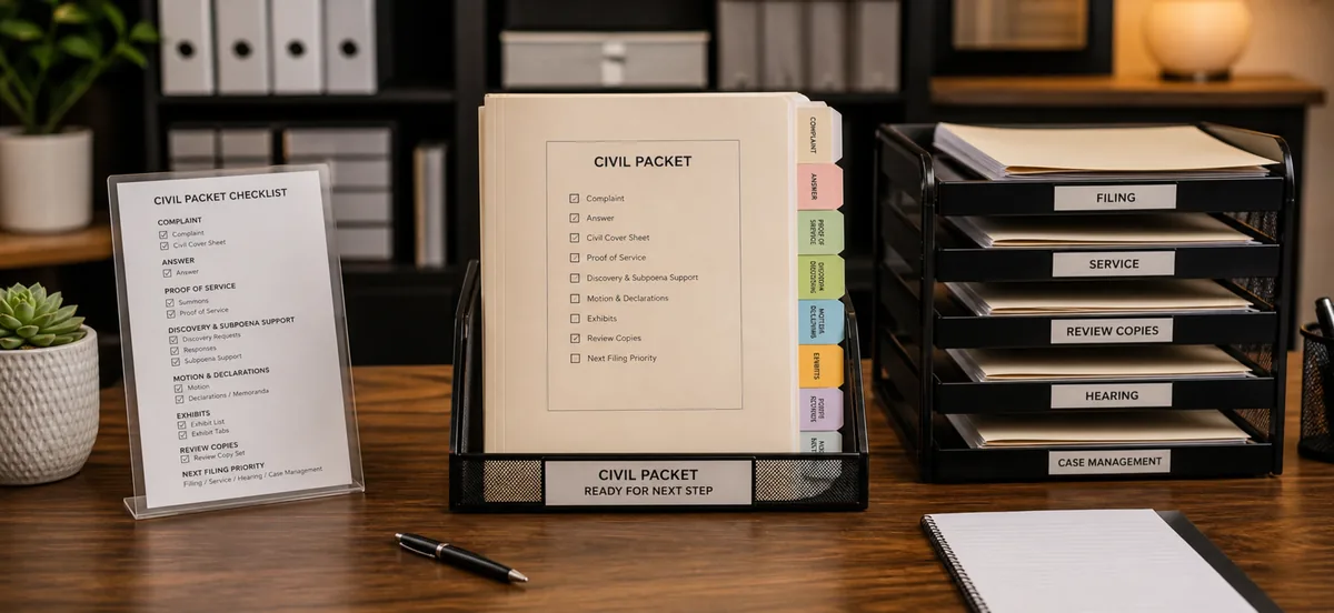 Civil law filing packet result, court document preparation, and paralegal support from Discount Court Documents