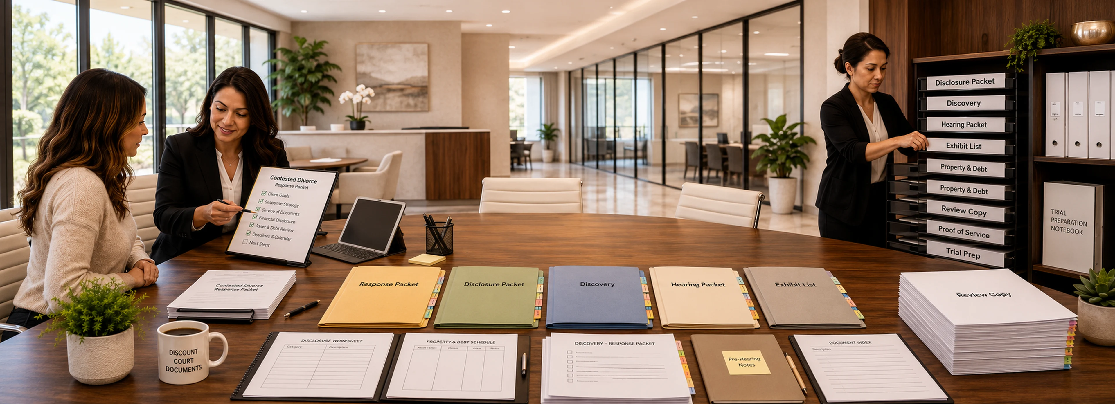 Contested divorce forms and response paperwork banner for Discount Court Documents