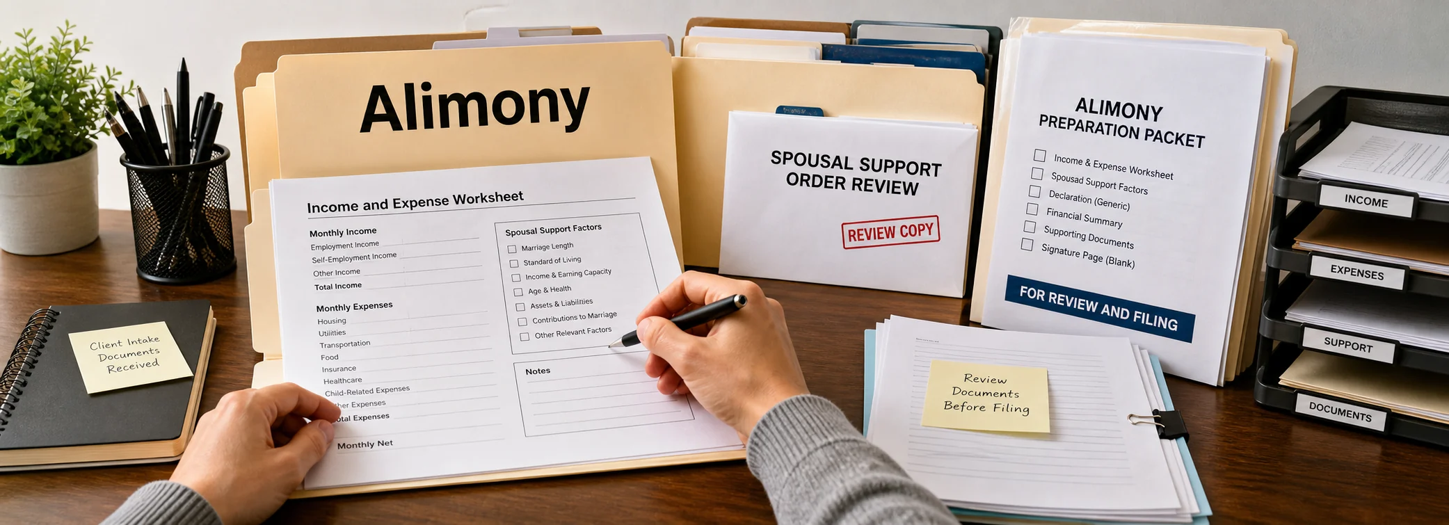 Alimony and spousal support legal document preparation, court forms, filing packets, and paralegal document support from Discount Court Documents