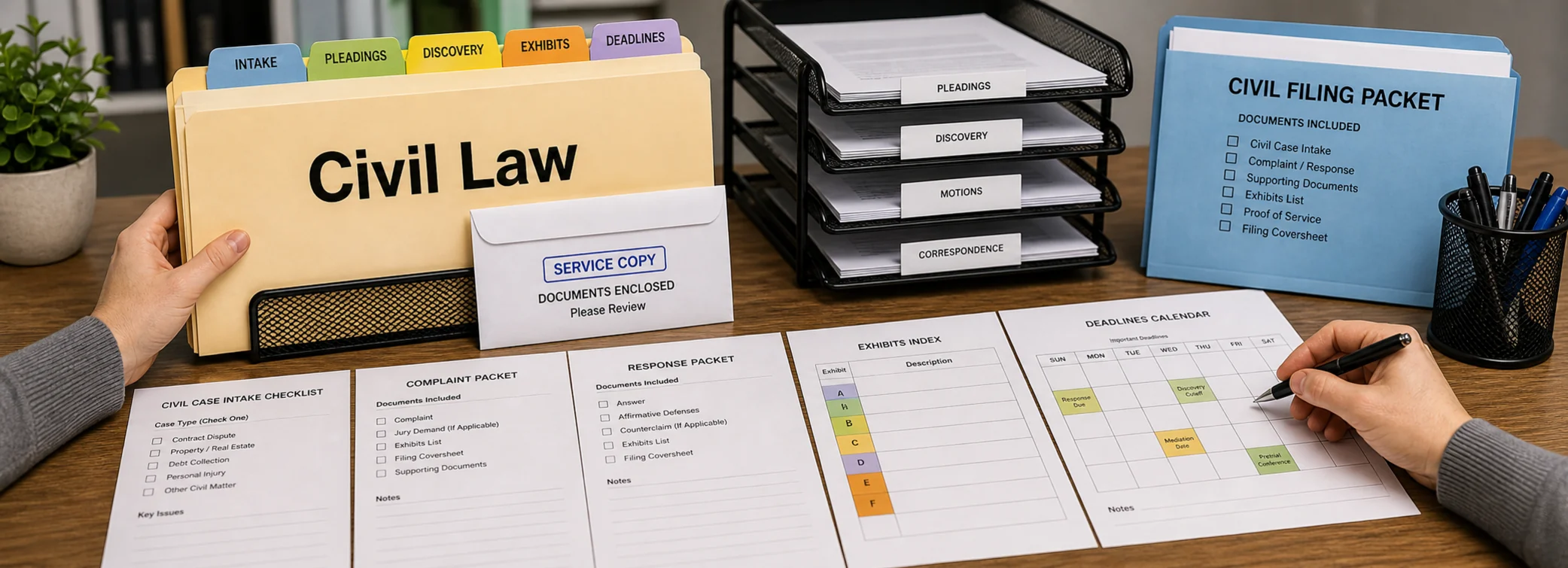 Civil law legal document preparation, court forms, filing packets, and paralegal document support from Discount Court Documents