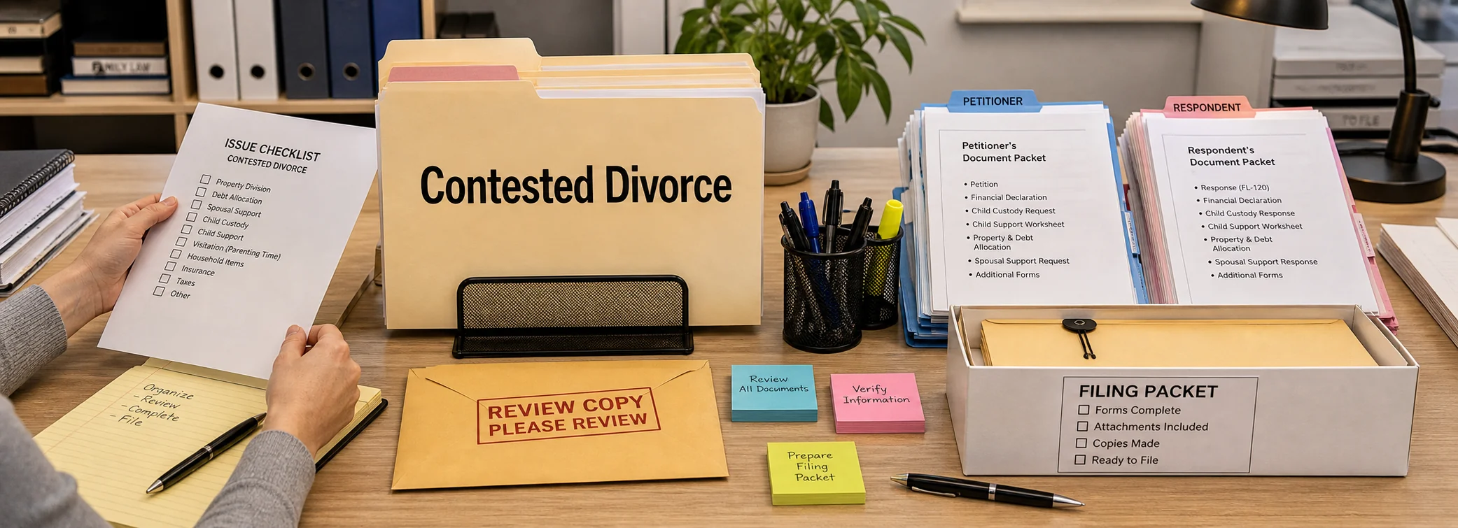 Contested divorce legal document preparation, court forms, filing packets, and paralegal document support from Discount Court Documents