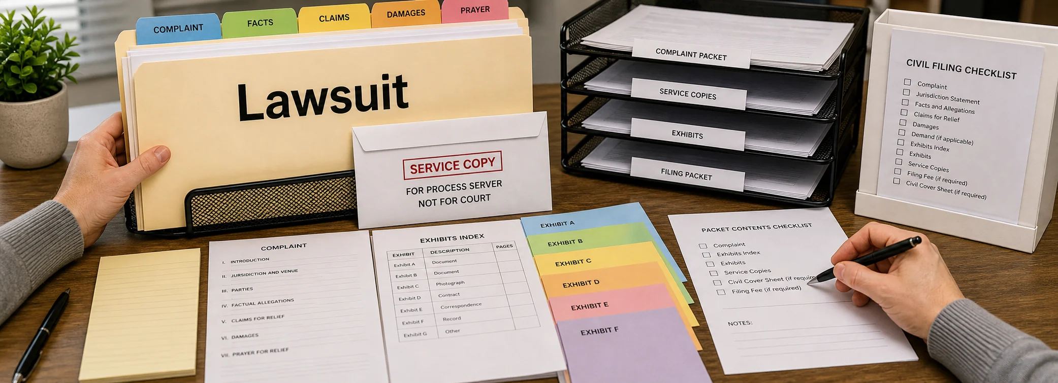 Civil lawsuits legal document preparation, court forms, filing packets, and paralegal document support from Discount Court Documents