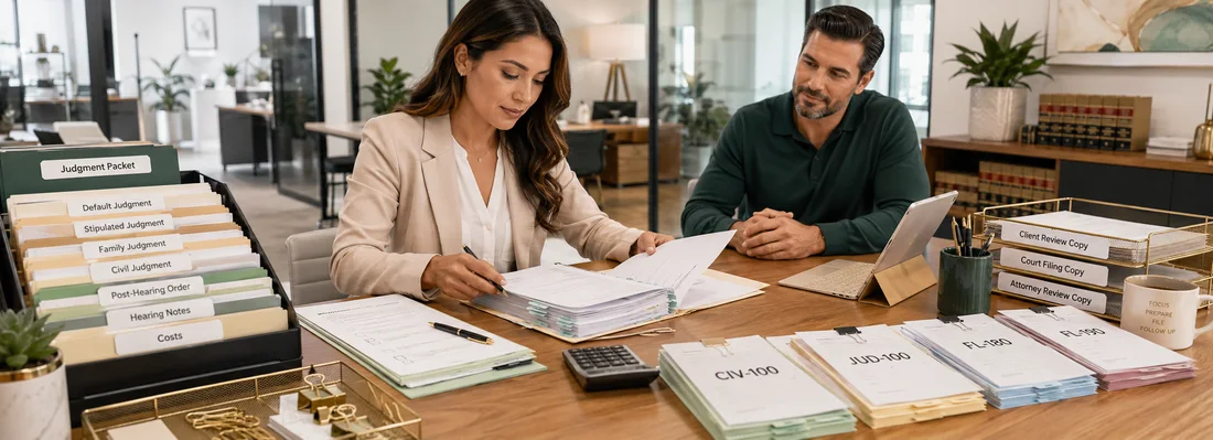 Judgment document preparation, California court judgment forms, filing packets, and paralegal document support from Discount Court Documents