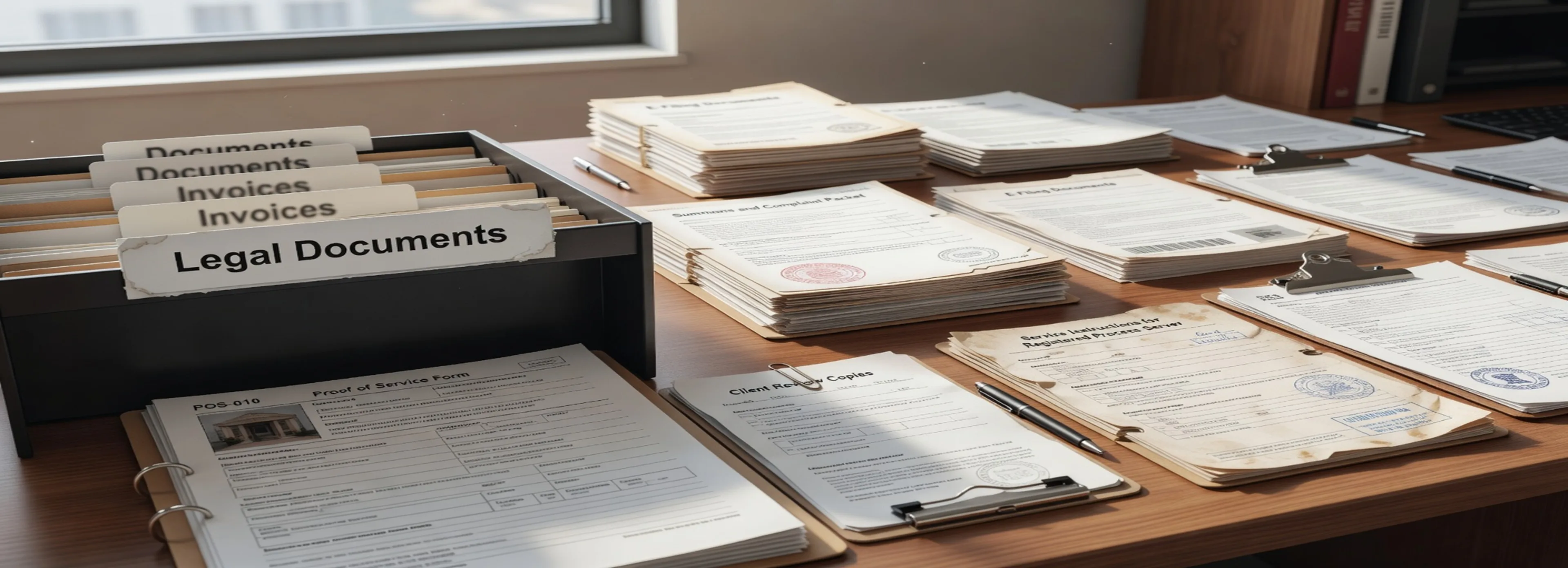 Process service and court filing document preparation, proof of service forms, e-filing packets, and paralegal document support from Discount Court Documents